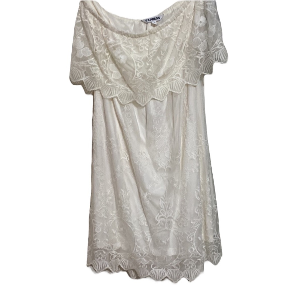 Express white lace dress with open back
